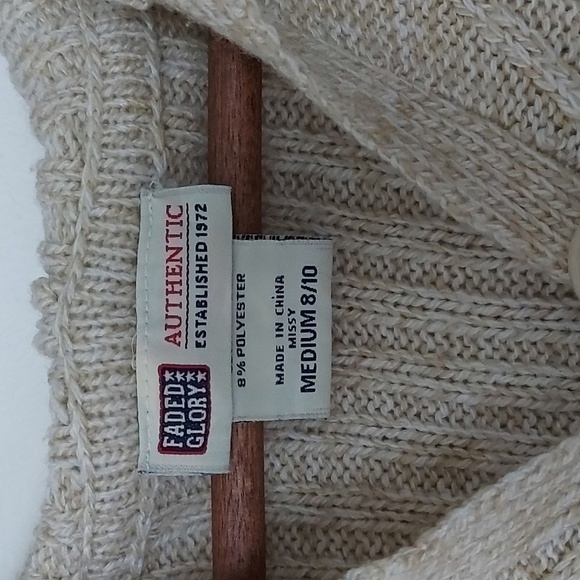 Vintage Faded Glory Hooded Cable/Fisherman Knit Sweater Oatmeal Size M - Picture 5 of 6
